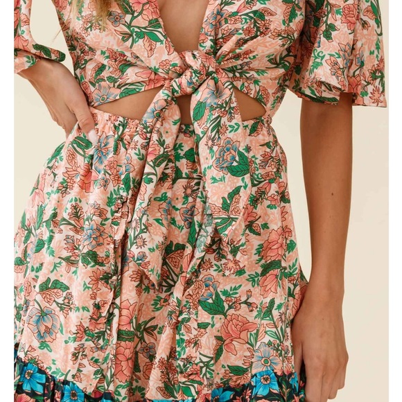 SELFIE LESLIE - Suva Tie Knot Bust Boho Floral A-Line Dress - Picture 9 of 16